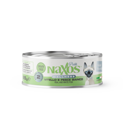 NAXOS CAT STERILIZED - cielęcina i biała ryba - puszka dla kotów sterylizowanych 85g